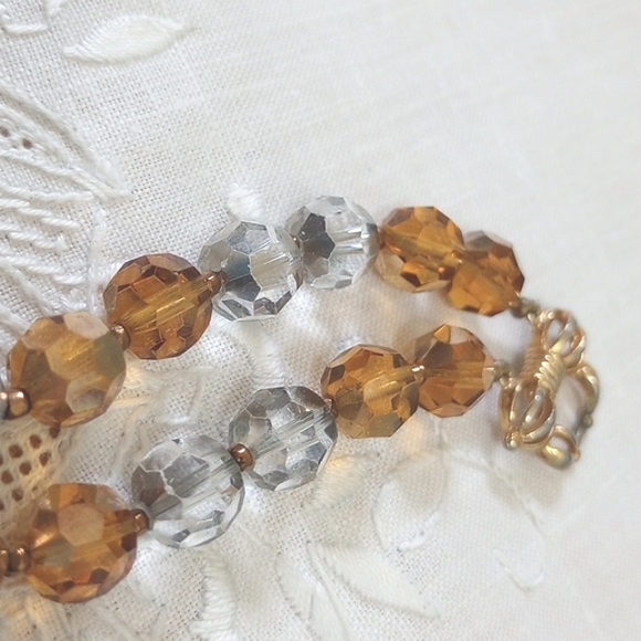 Vintage MARVELLA 2- Strand Deep Amber, grey faceted Crystal glass Beads BRACELET - Picture 5 of 9